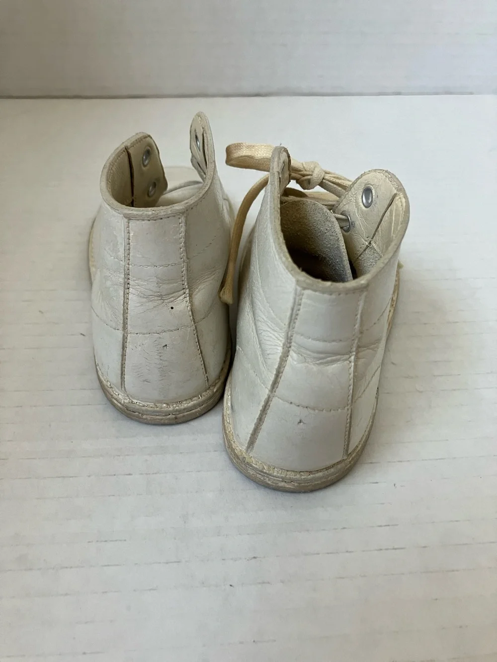 Vintage Cream Leather Lace-Up Baby Boots